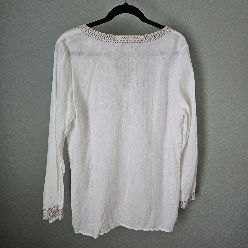 Marisa Christina White Linen Tunic Top Embroidered Size L - Picture 5 of 7
